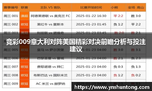 竞彩009意大利对阵美国精彩对决前瞻分析与投注建议